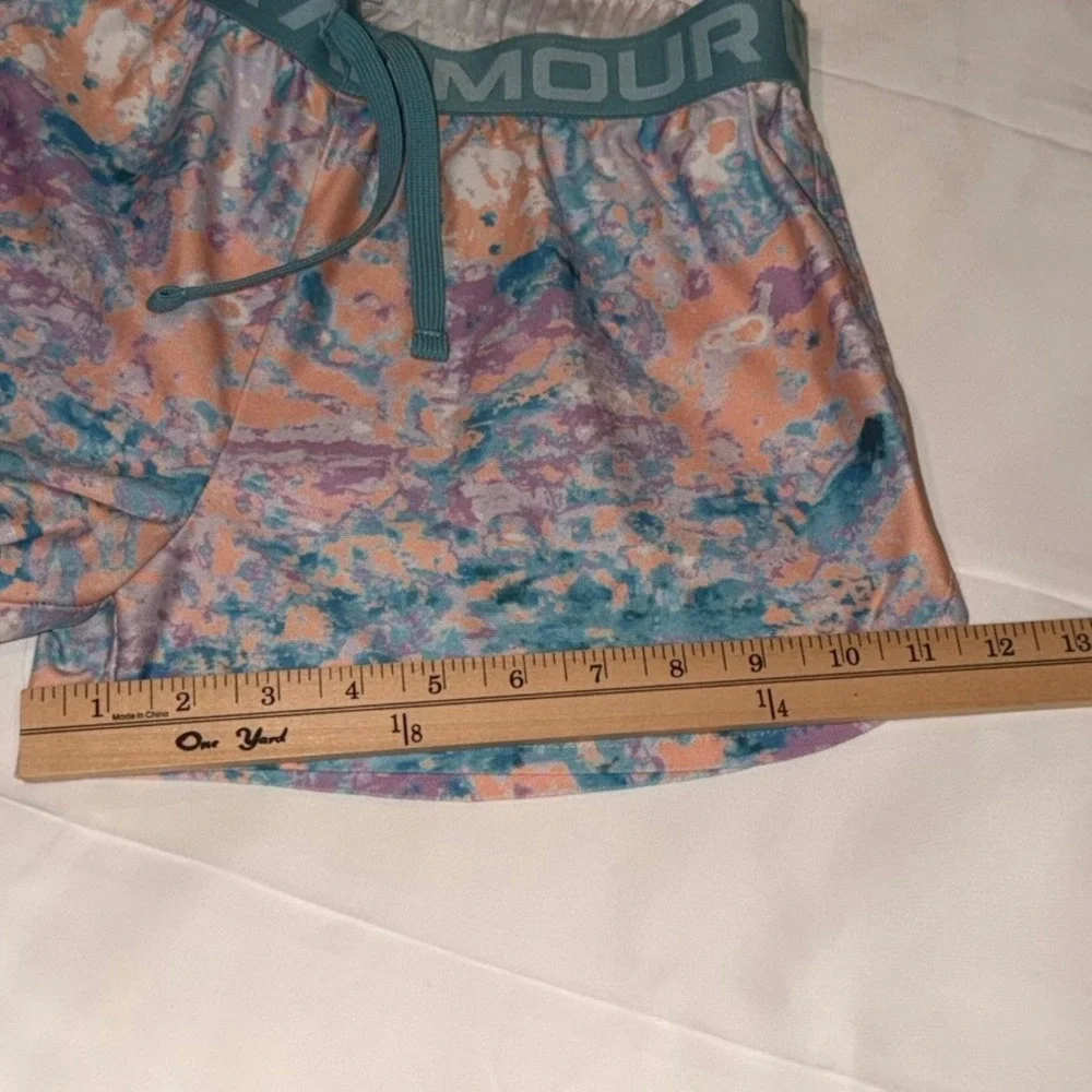 Under Armour Athletic Shorts Kids Youth Large Multicolor‎ Teal Watercolor Print